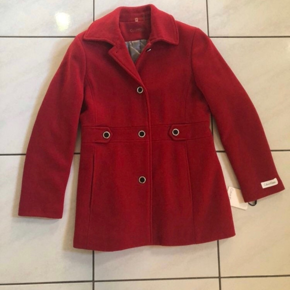 CALVIN KLEIN Petite Button Front Wool Coat 
Petite. New. Size: 8